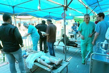 Heridos durante las protestas en Gaza son atendidos en el Hospital de Ash Shifa, el 14 de mayo de 2018